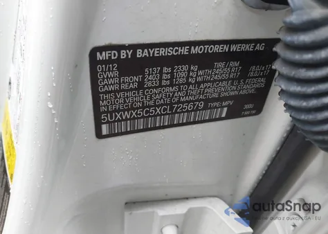 2012 BMW X3 xDrive28I z USA, uszkodzony, nr VIN 5UXWX5C5XCL725679